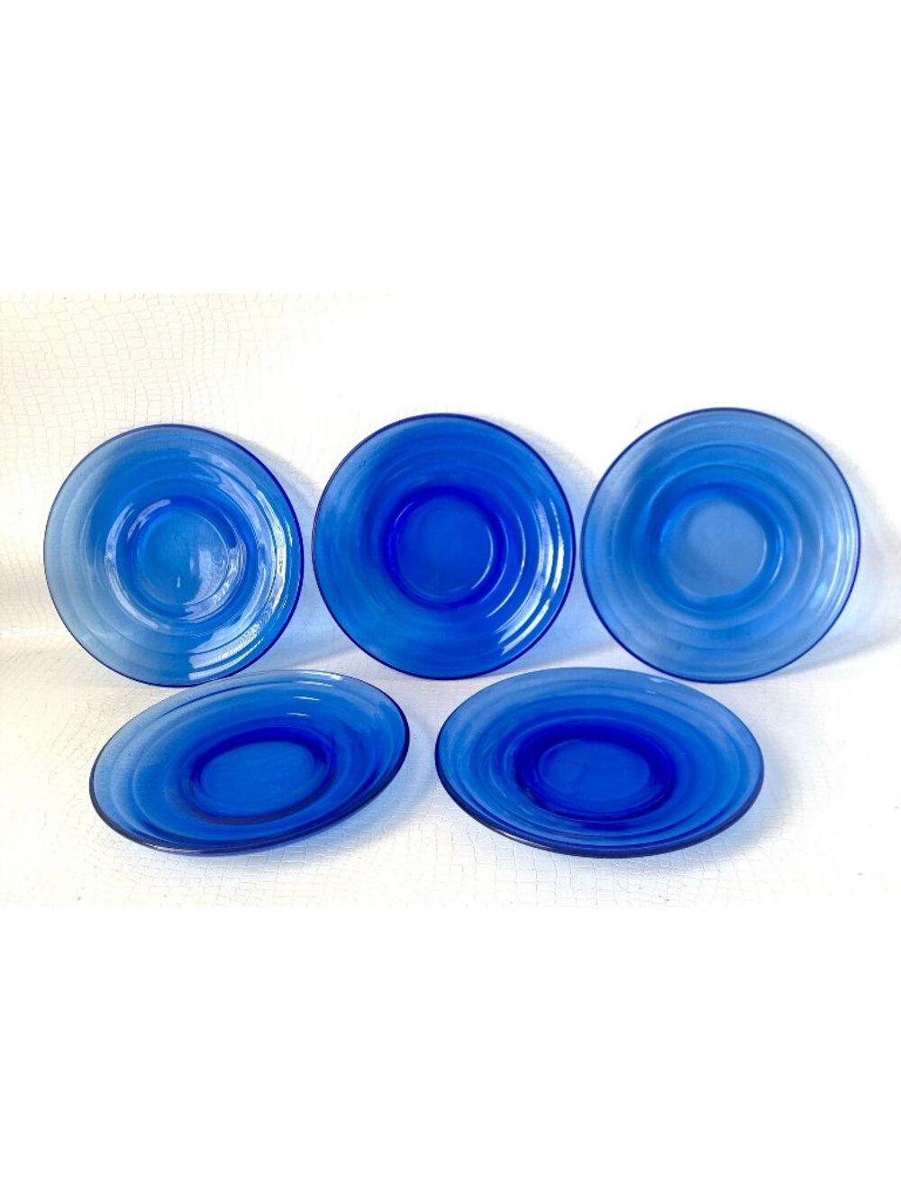 5 Cobalt Blue Modertone Saucers Depression Glass Hazel Atlas 1930's